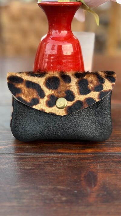 Porte-monnaie Léopard & Cuir noir