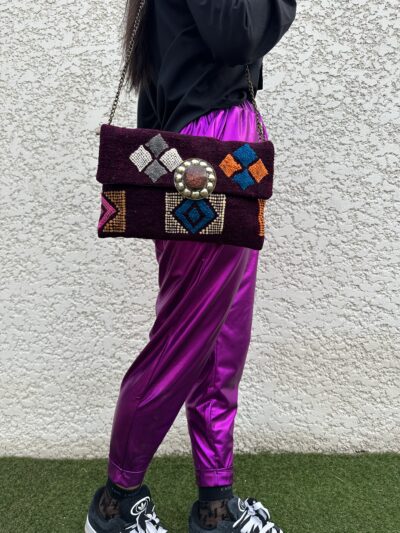 Pochette Berbère Prune et boucle ronde Marron