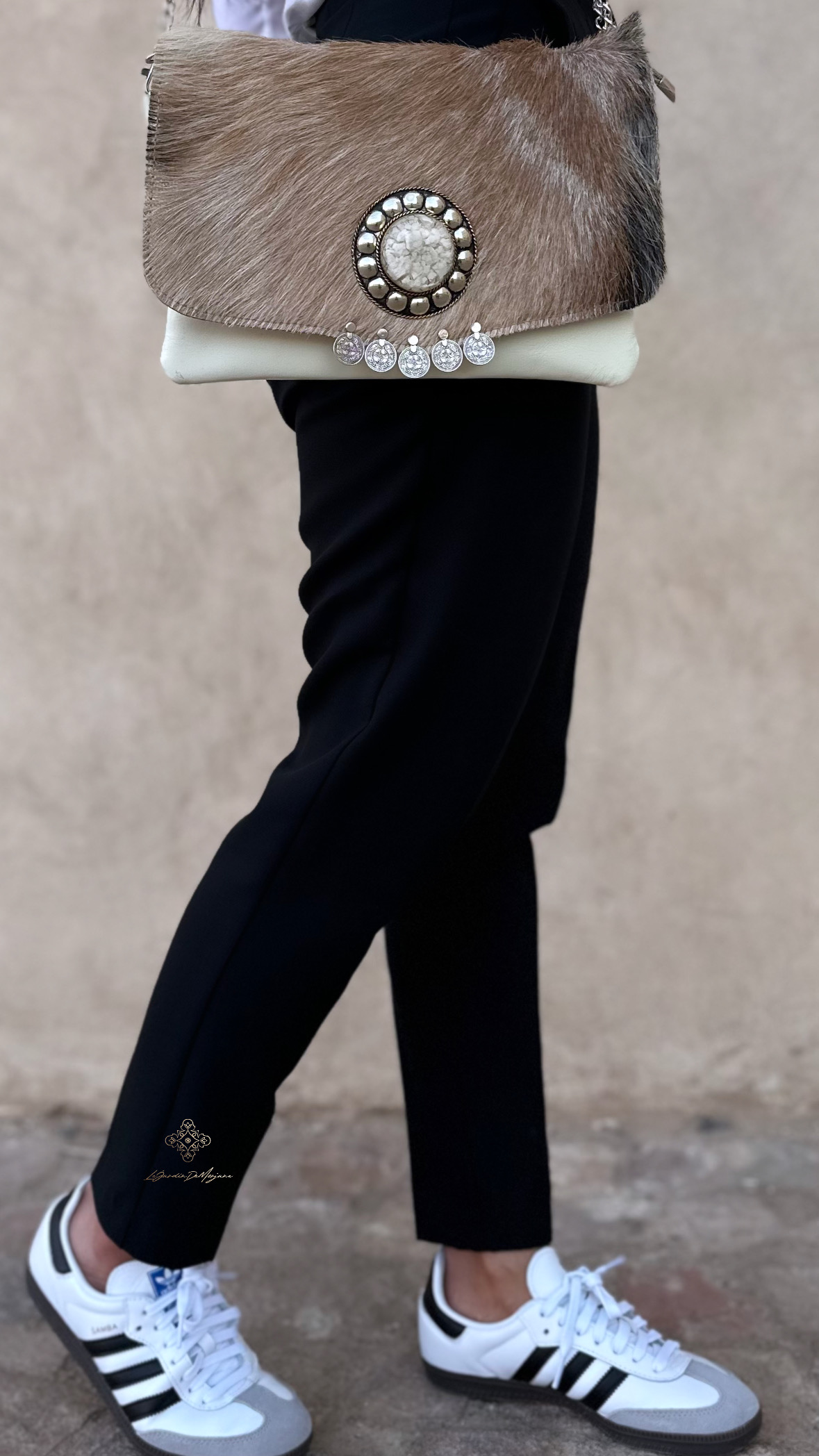 Pochette Grand Modèle Fourrure de chèvre Blanc Cassé